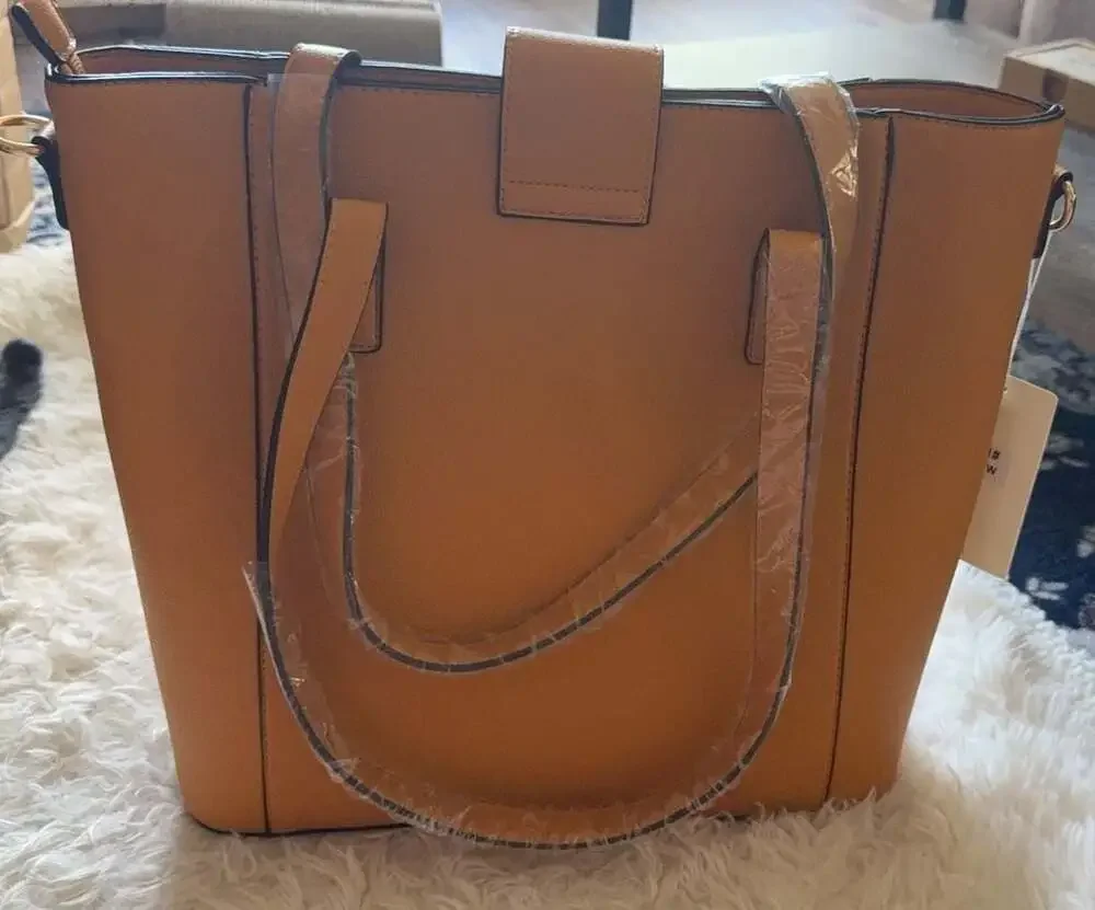Yellow Faux Leather Tote Bag‎ with Turn-Lock Closure